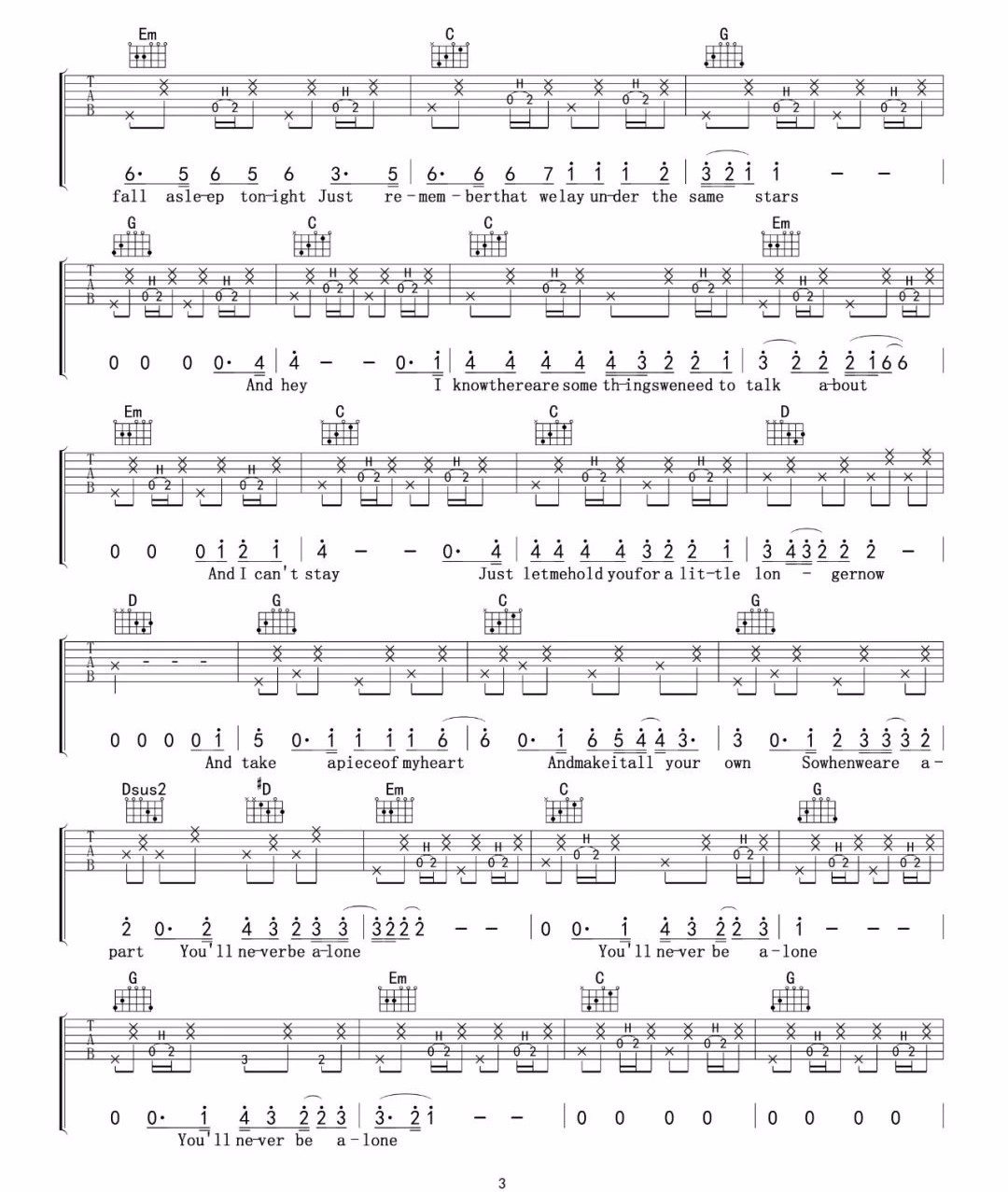 Never Be Alone吉他谱_3