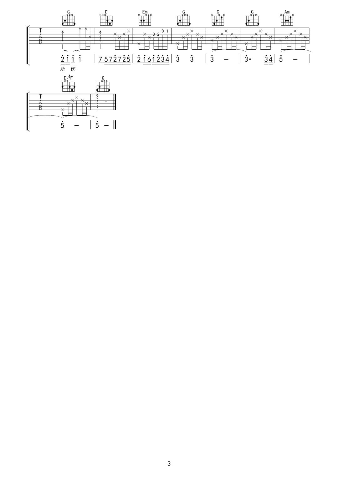 为情所伤吉他谱_3