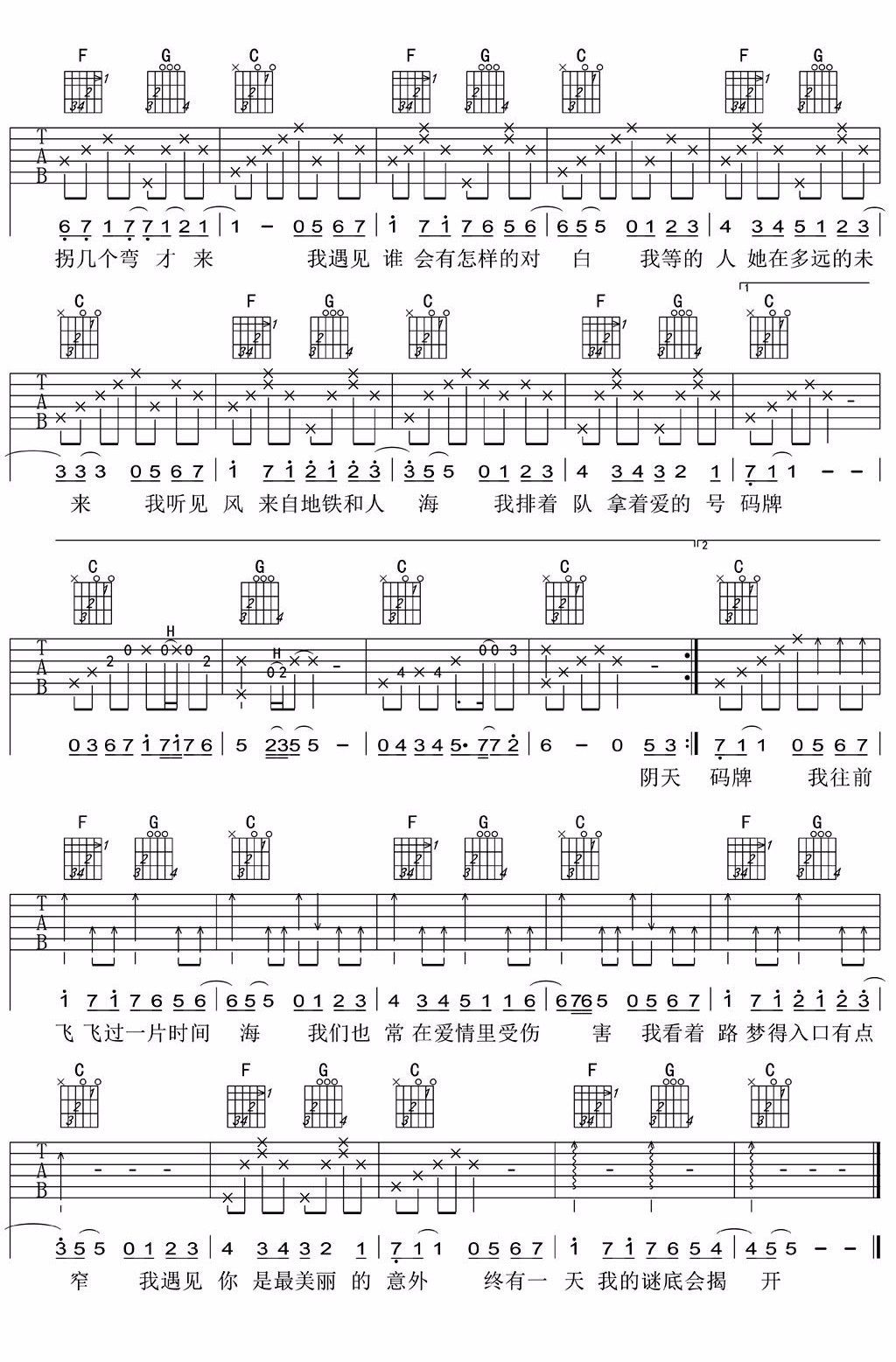 遇见吉他谱_2