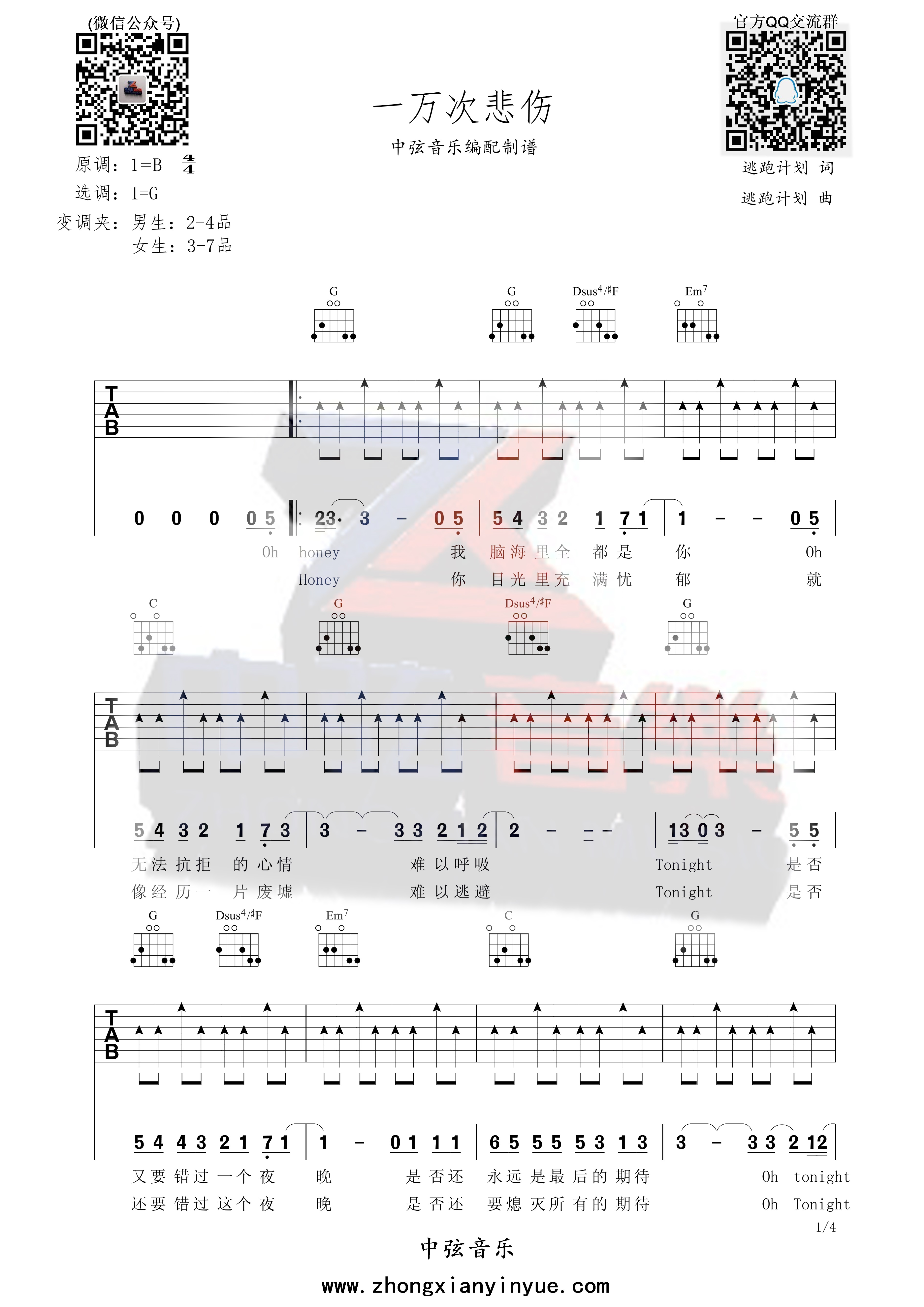一万次悲伤吉他谱_1