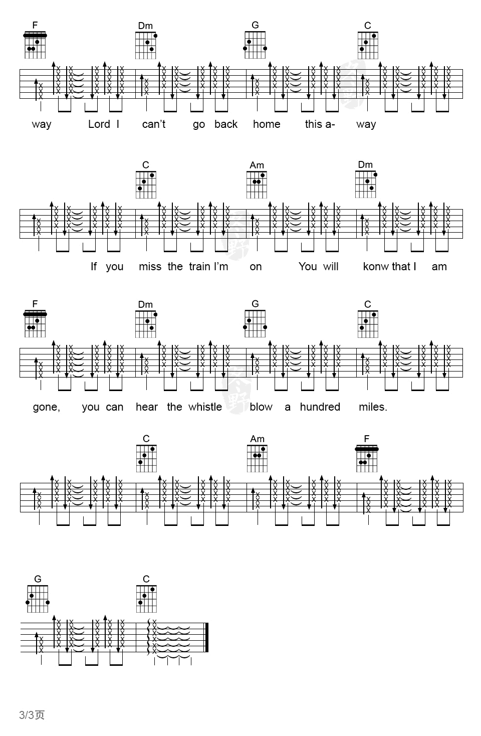 500miles吉他谱_3